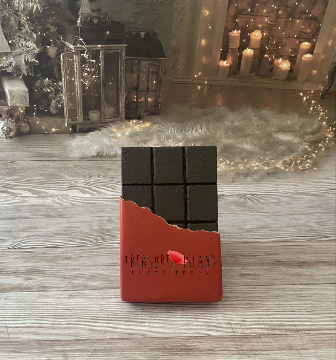 Oversized handmade wrapped chocolate bar prop for Candyland and cake smash photography