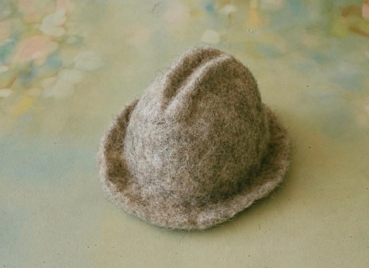 Gray hand-felted wool hat for newborn and sitter photography