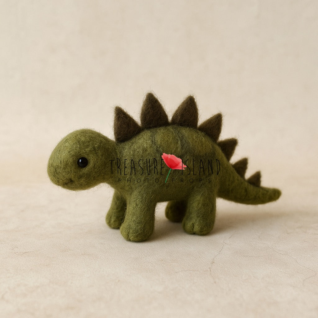 Green  hand-felted wool dinosaur props for newborn and sitter photography