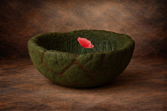 Handmade green Volcano Bowl with sculpted stone effect for fantasy newborn and sitter photography