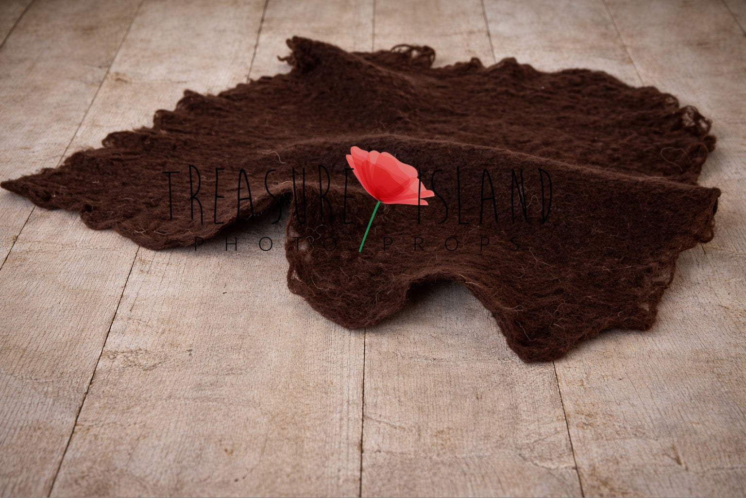 Dark chocolate hand-felted irregular wool blanket with organic edges
