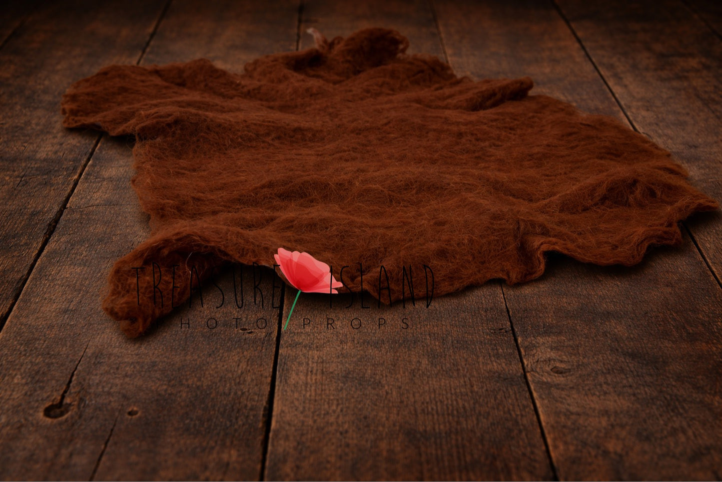 Milk chocolate hand-felted irregular wool blanket with organic edges