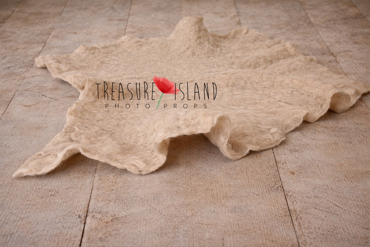 Warm Beige hand-felted irregular wool blanket with organic edges