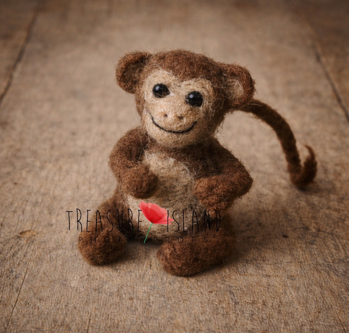 Miniature hand-felted monkey prop from the Little Monkey Dream newborn photography set