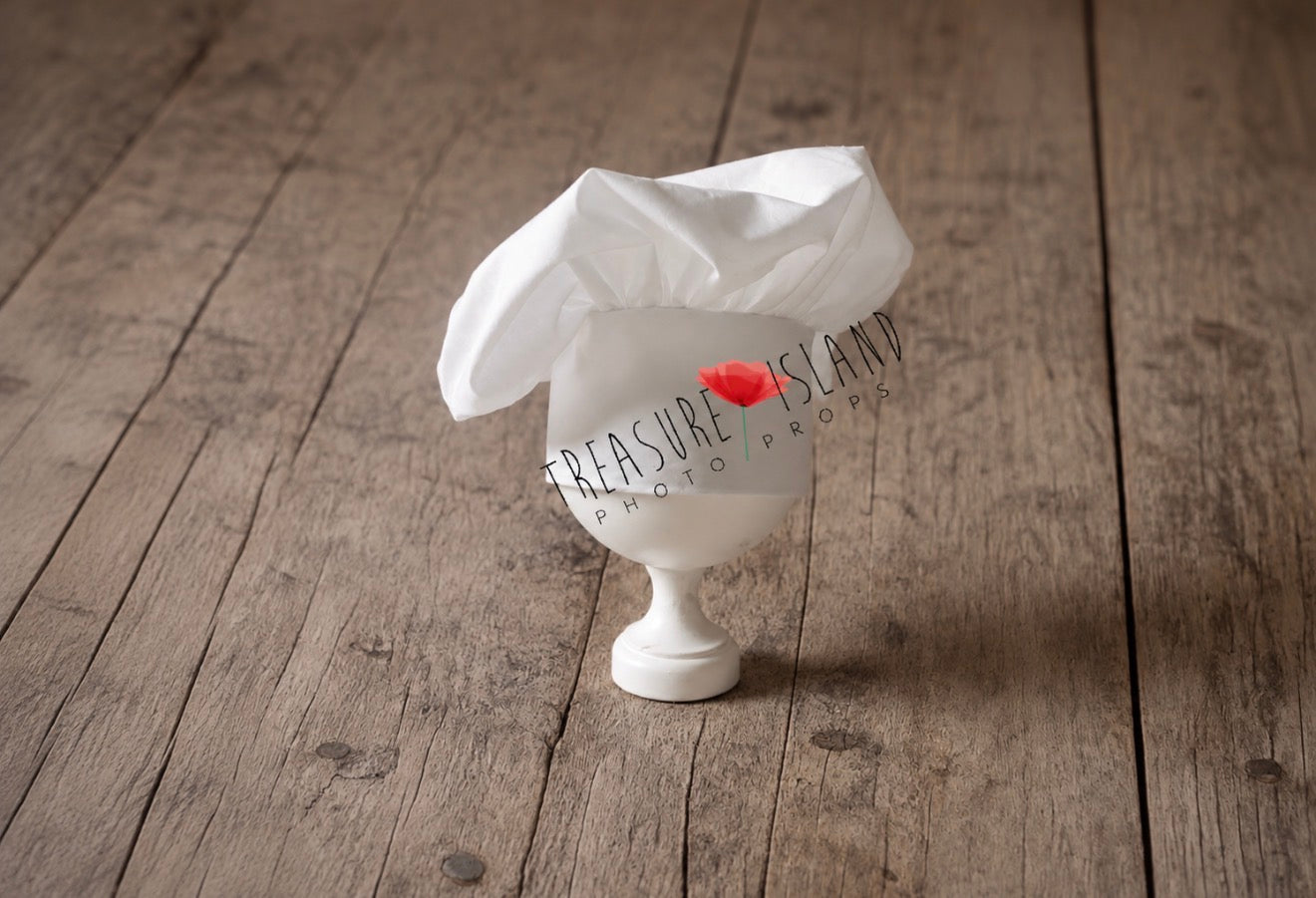 Handmade white Chef Hat for newborn sitter and Cake Smash photography