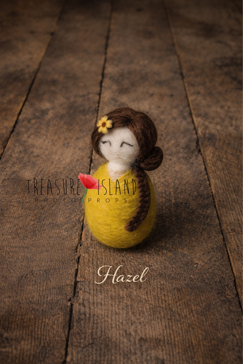 Hazel mustard hand-felted mini doll with braided hair for newborn photography