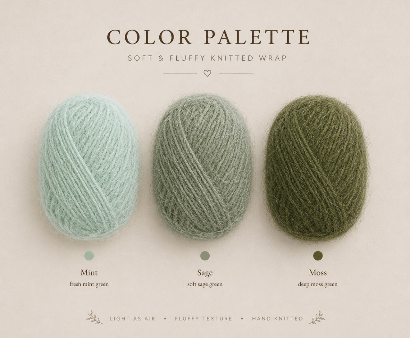 Fluffy knitted newborn wrap colors in Mint, Sage and Moss green