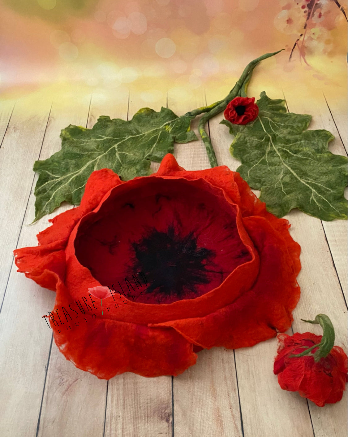 FELTED POPPY FLOWER BOWL✨Poppy hat ✨Poppy leaf