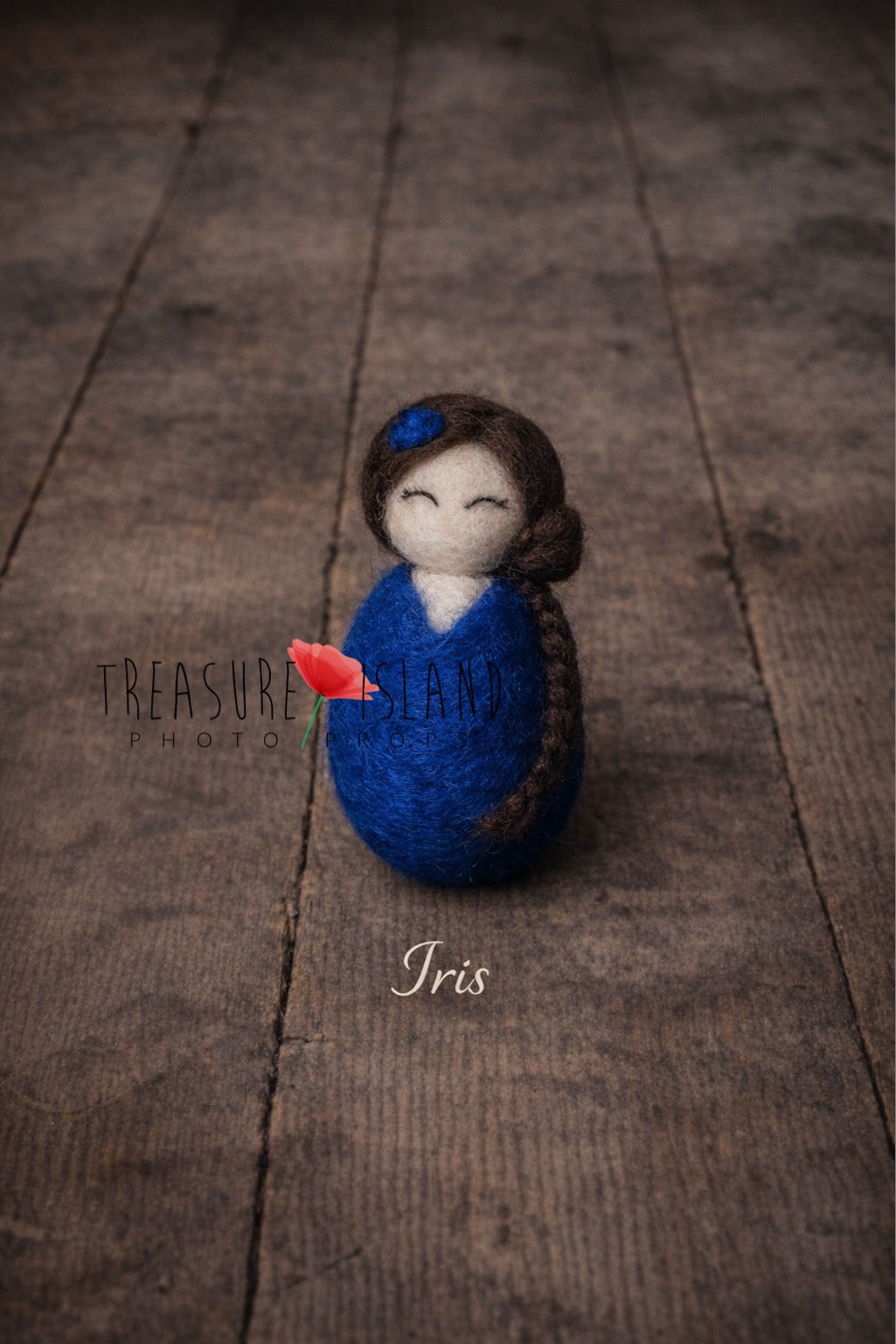 Iris royal blue hand-felted mini doll with braided hair for newborn photography