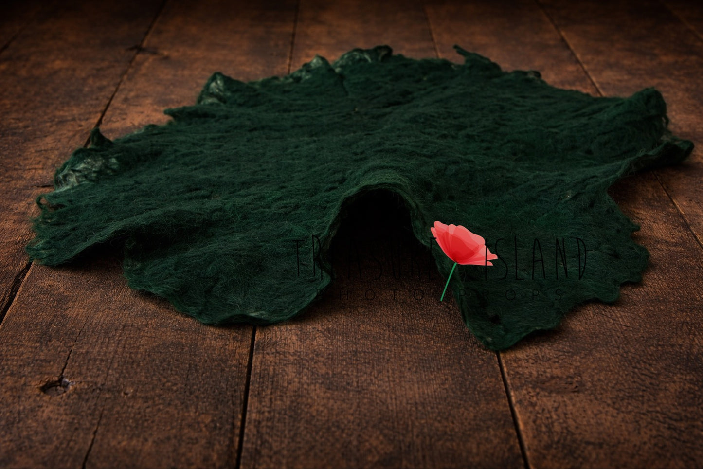 Forest Green hand-felted irregular wool blanket with organic edges