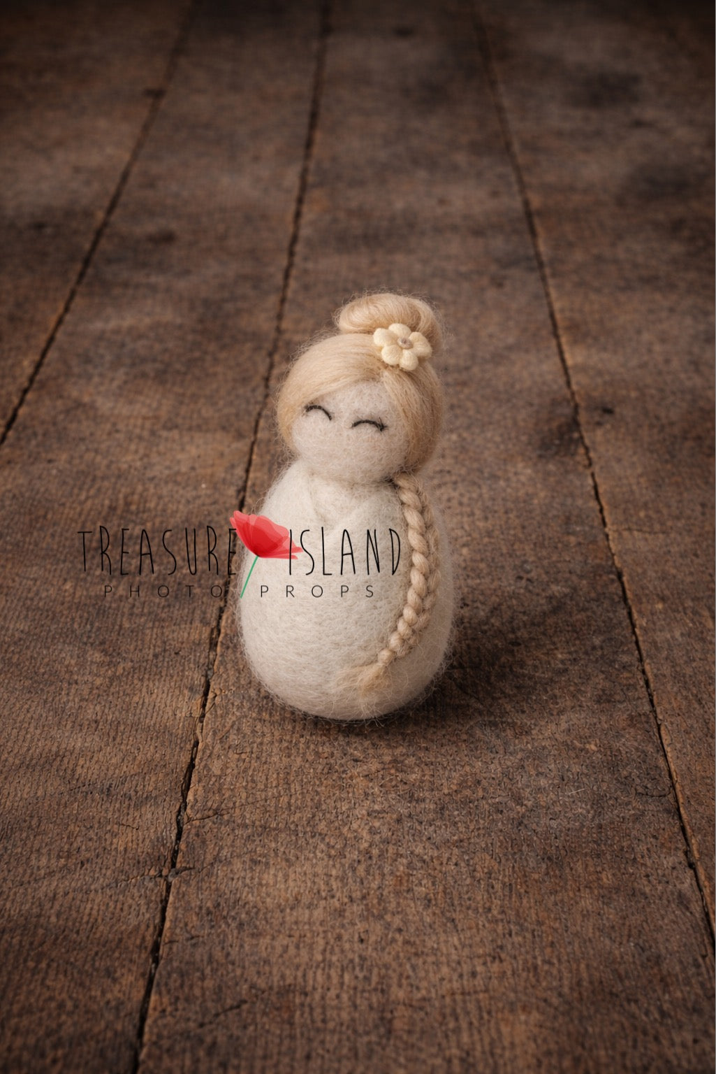 Ivy cream hand-felted mini doll with blonde braided hair for newborn photography