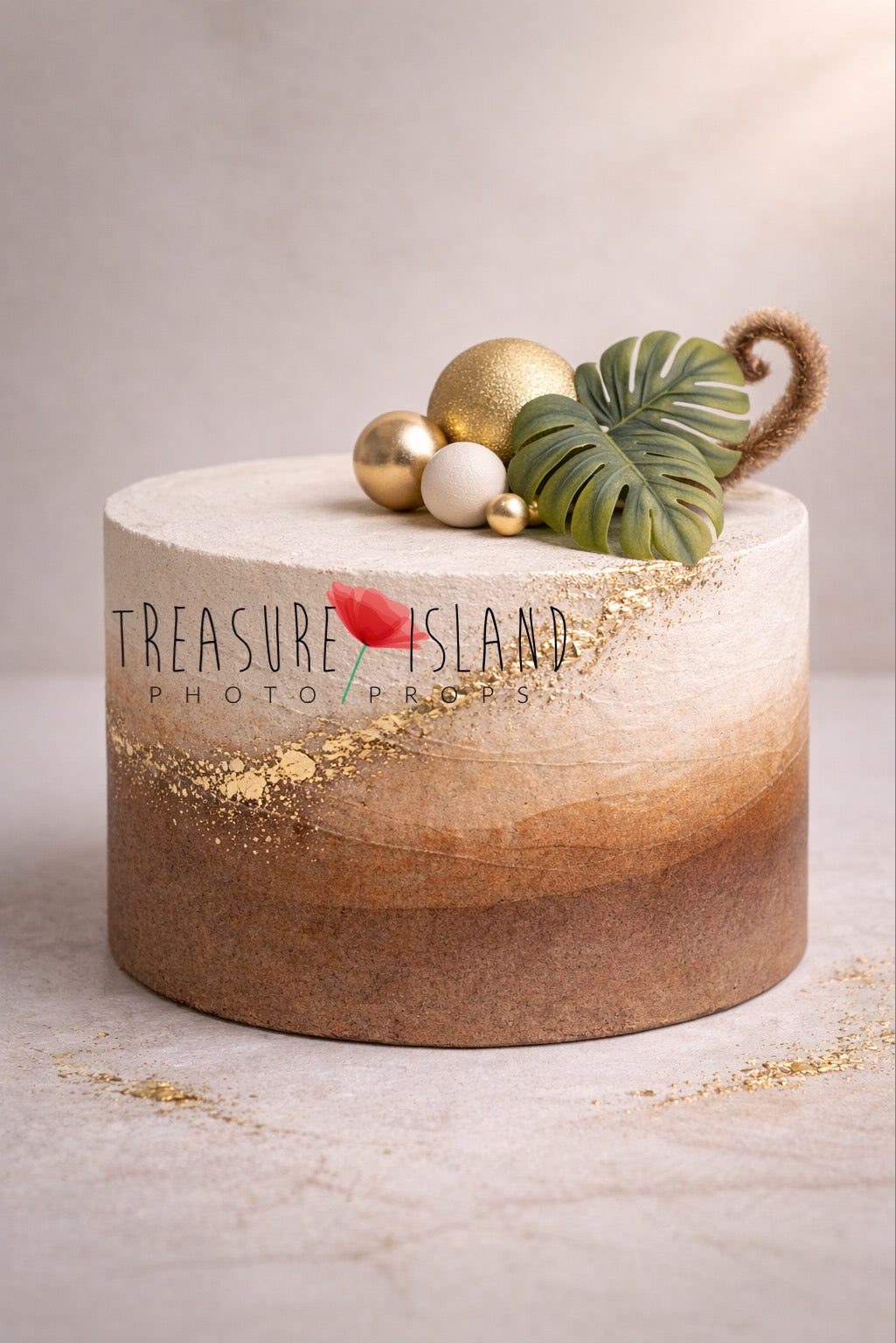 Monkey Tail structural Safari cake smash prop with curled tail, tropical leaves and gold accents