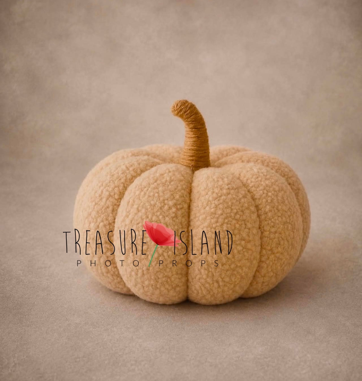 Natural beige bouclé pumpkin prop with textured fabric for autumn newborn photography