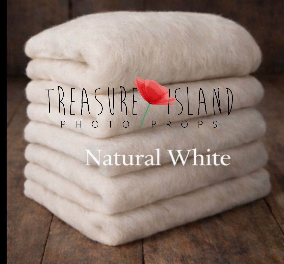 Natural White handmade felted wool blanket for newborn photography