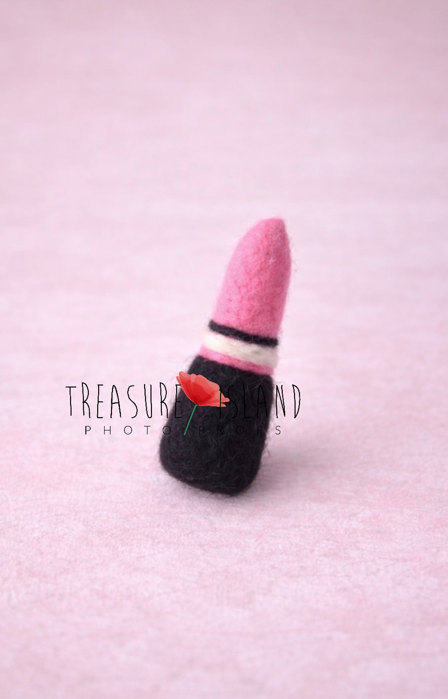 Hand-felted miniature pink lipstick photography prop