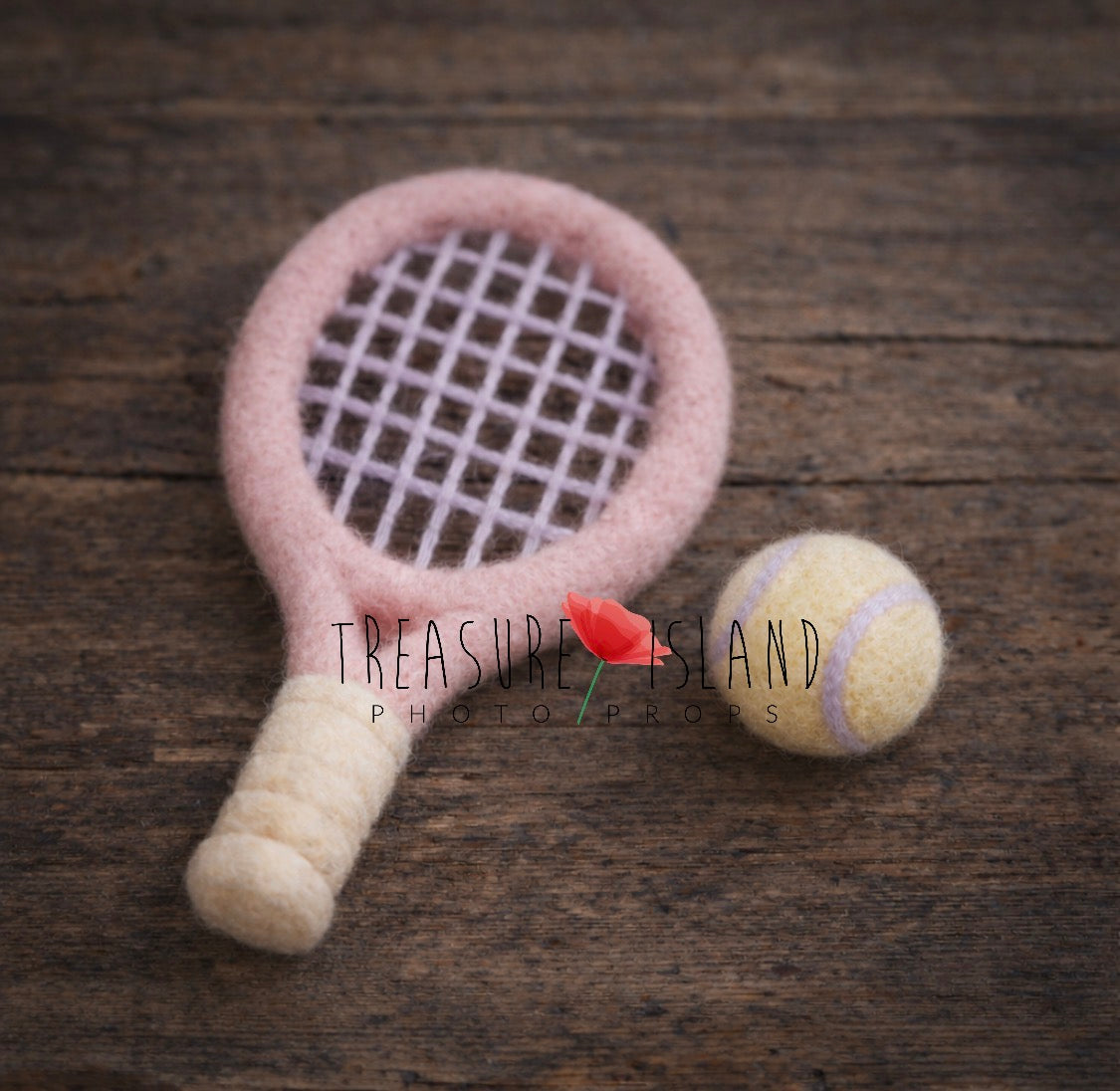 Pink and lilac hand-felted tennis racket and ball for newborn photography