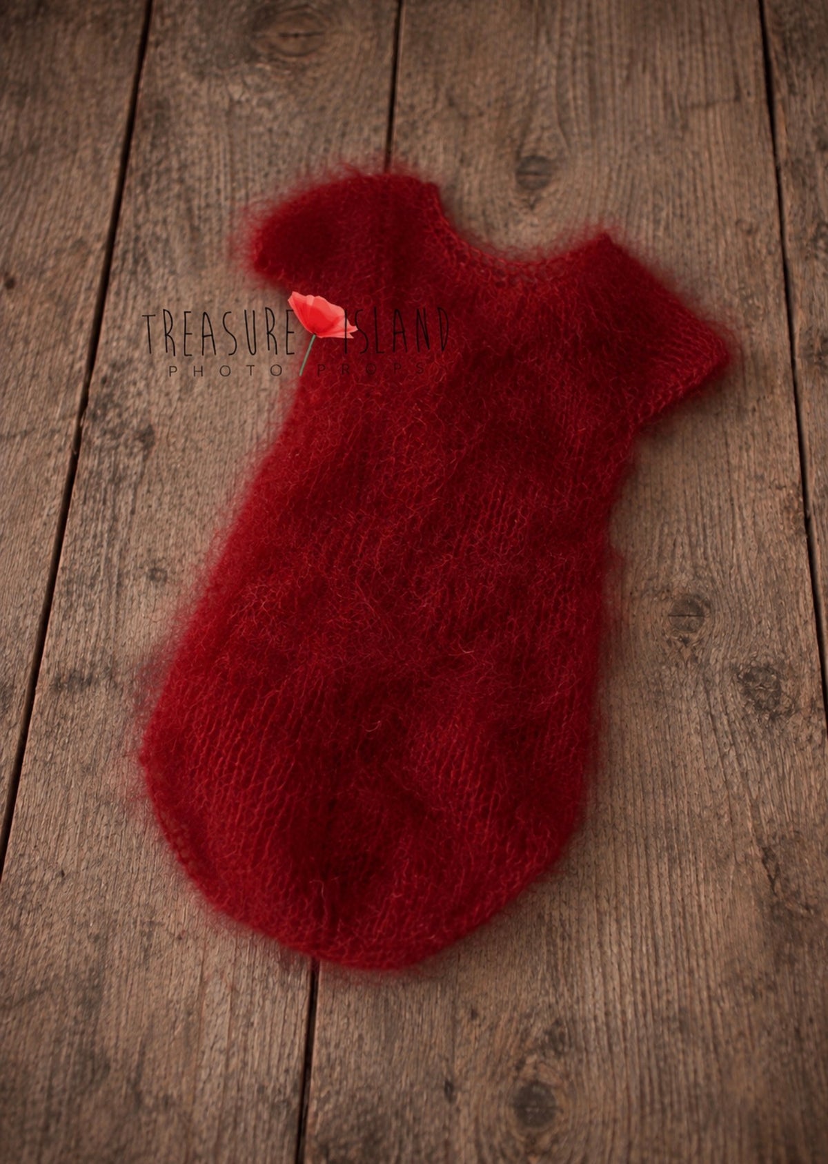 Red fluffy mohair and silk bodysuit handmade for newborn photography