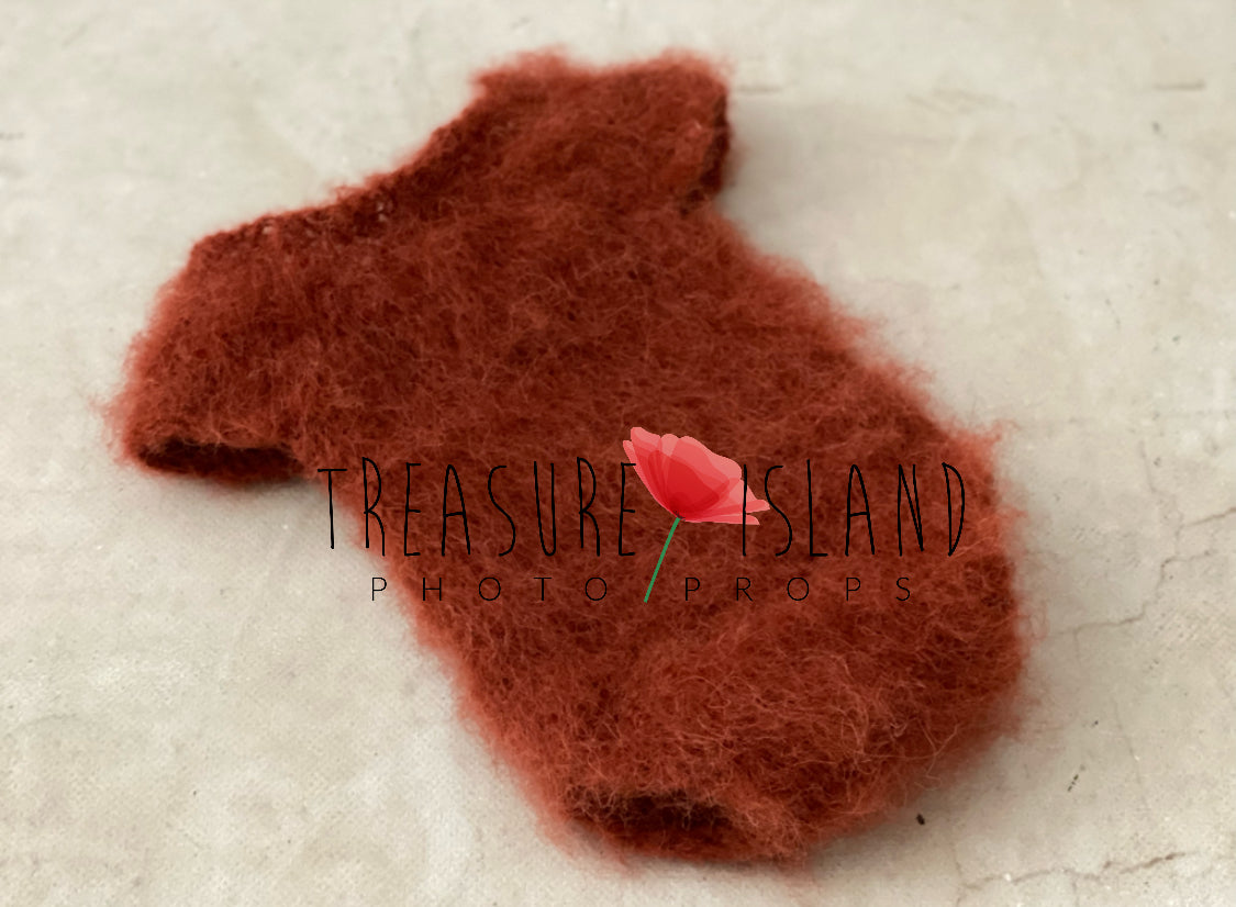 Rust fluffy knitted romper for newborn photography