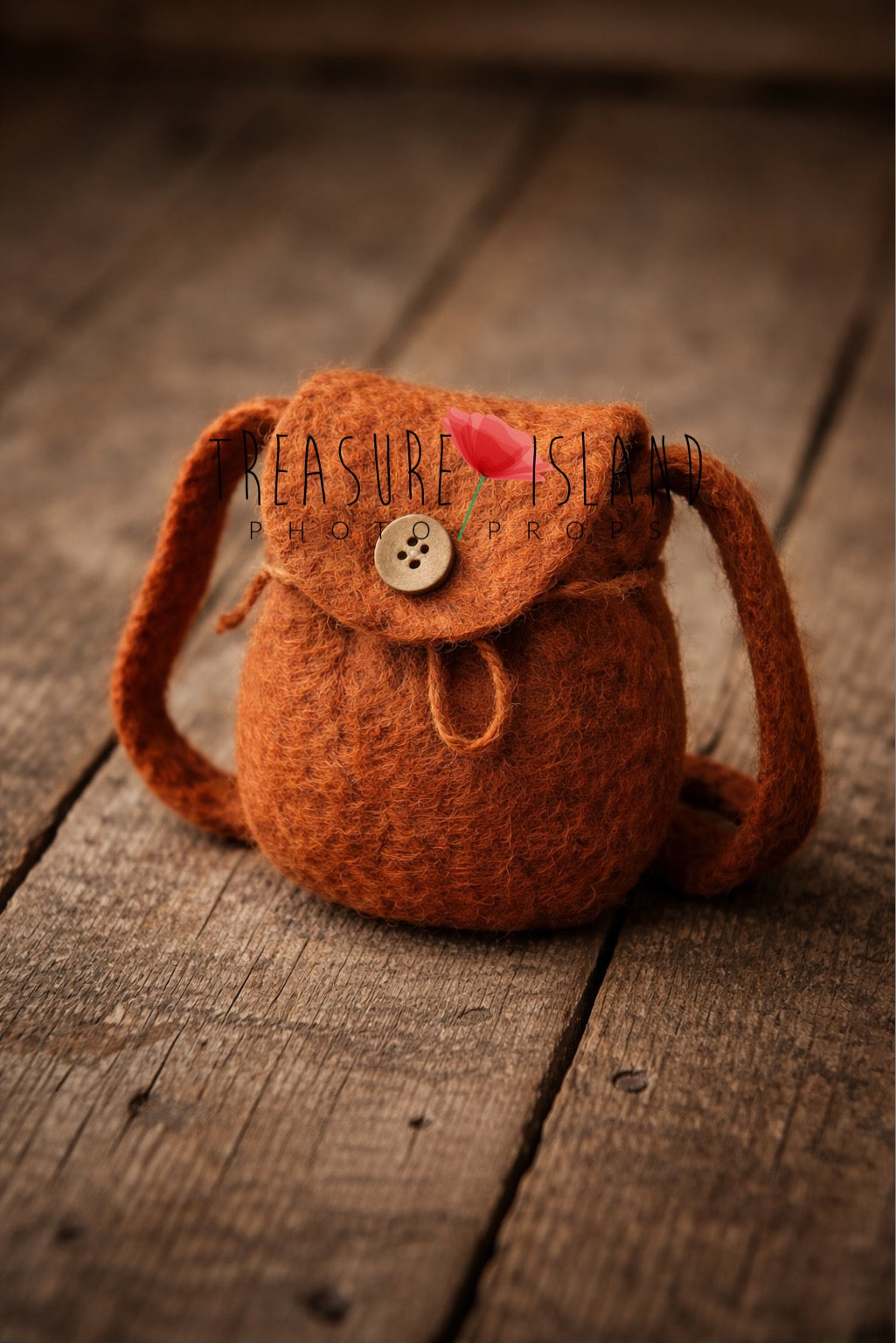 Rust hand-felted woodland nut backpack for newborn and sitter photography