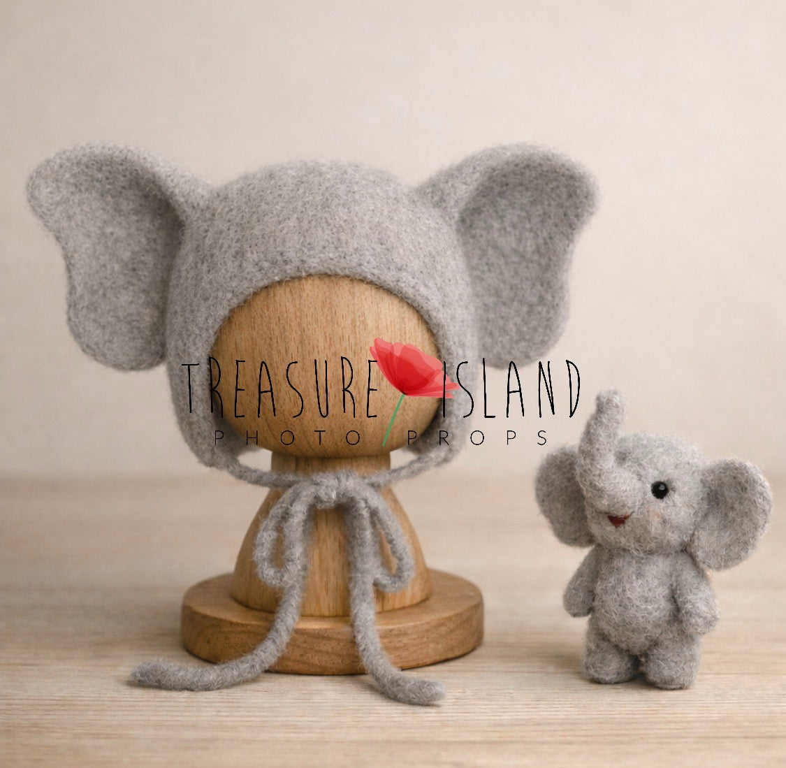 Handmade felted elephant set for newborn and sitter Safari photography sessions
