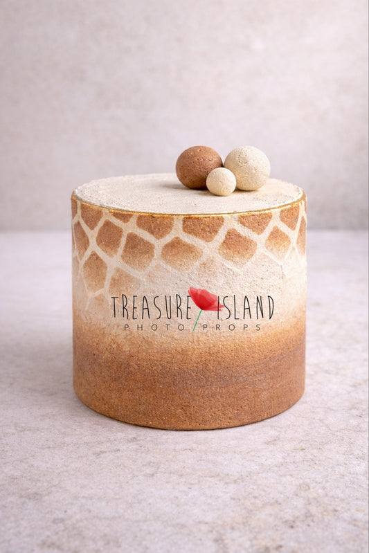 Savanna Gold structural styrofoam cake smash prop with giraffe pattern for Safari photography