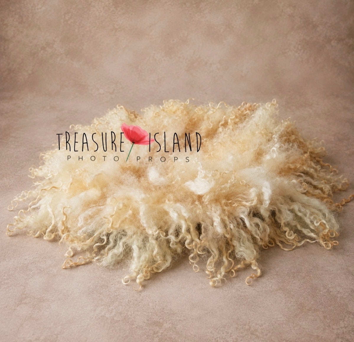Vanilla Cream curly wool blanket hand felted from natural sheep wool and natural sheep locks for newborn photography