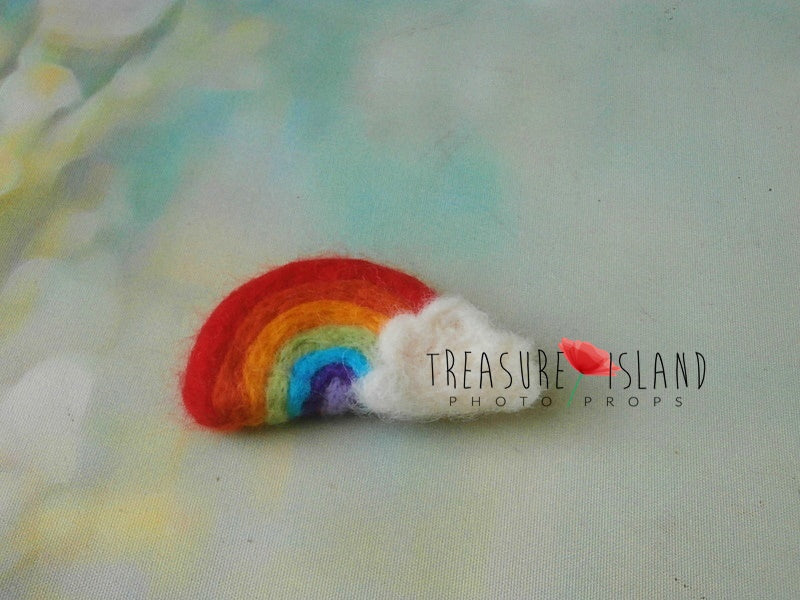Hand felted classic rainbow with white wool cloud newborn photography prop