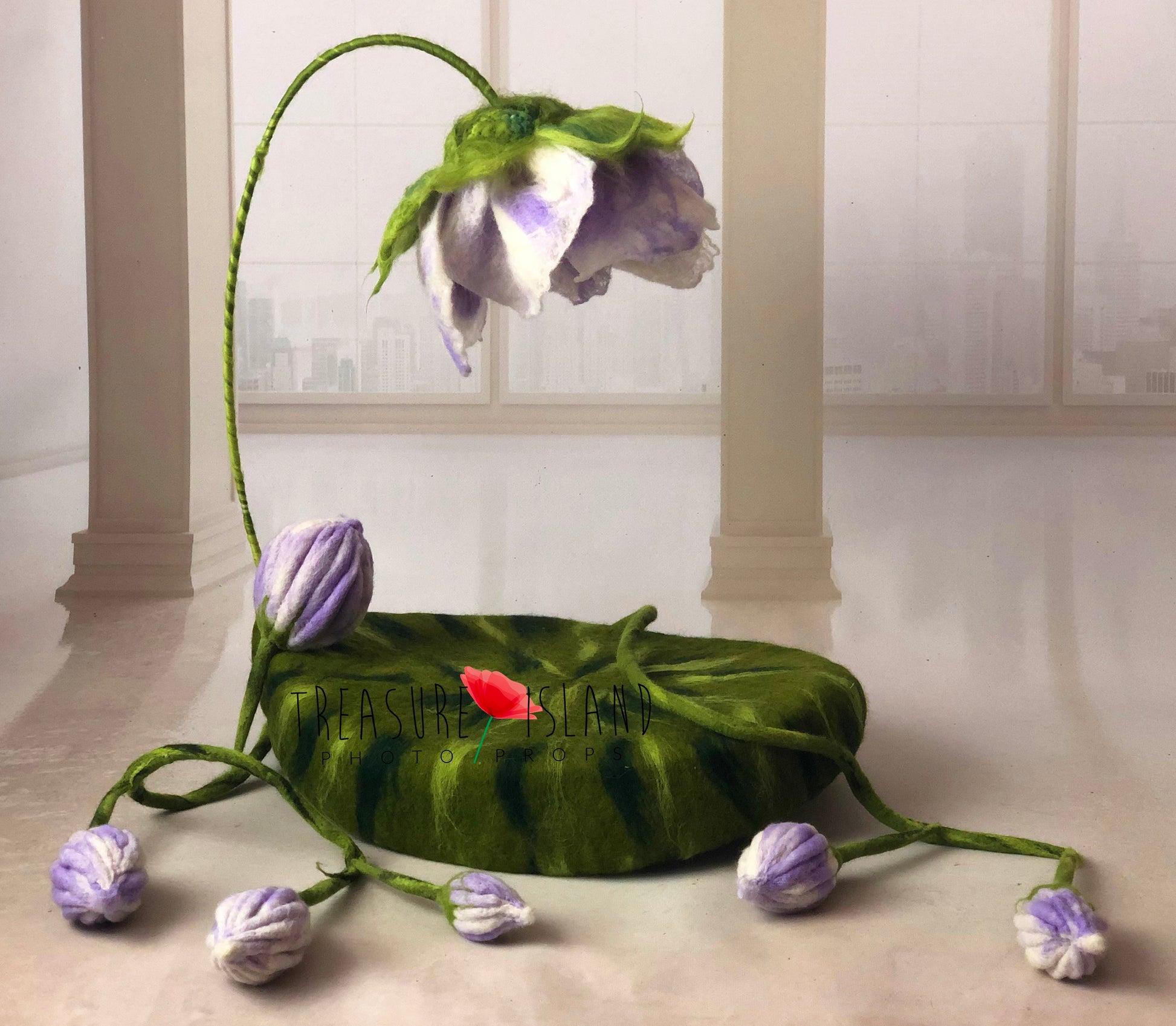 Complete Thumbelina floral newborn prop with nest, flower stem and trailing vine