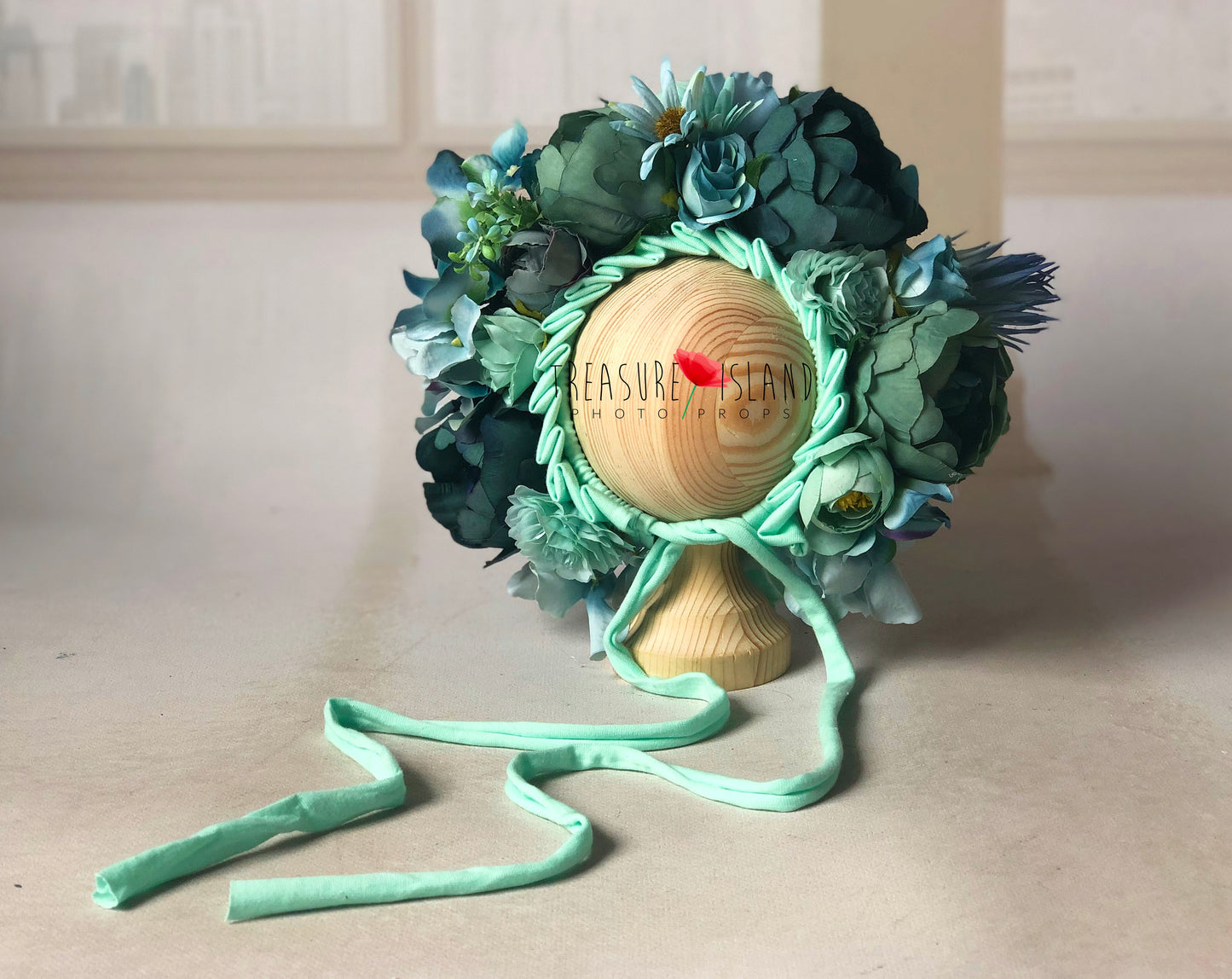 FLOWER BONNET FLORAL BONNET  petrol, tiffany and turquoise colour