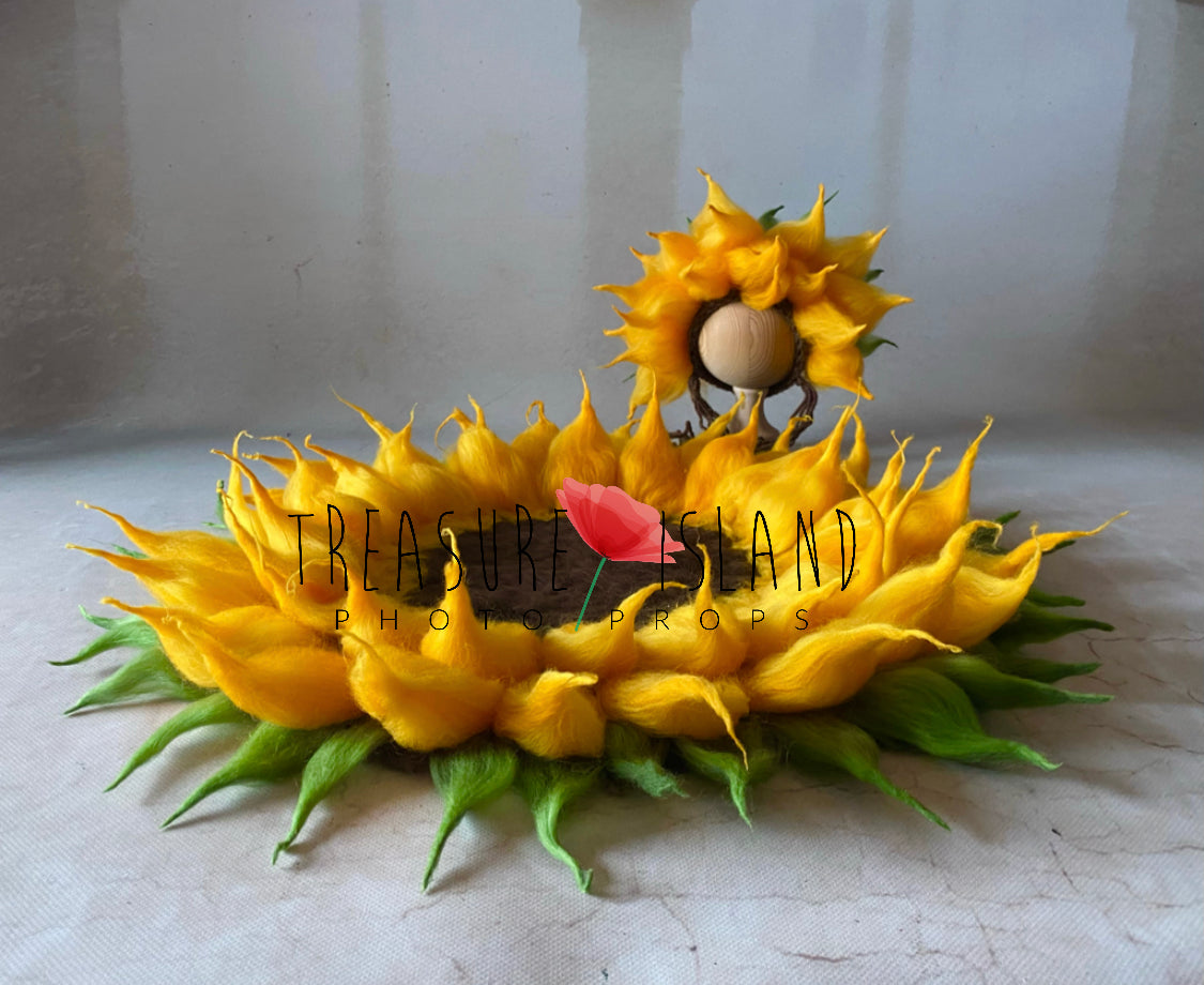 Sunflower photography prop set with flower blanket and bonnet