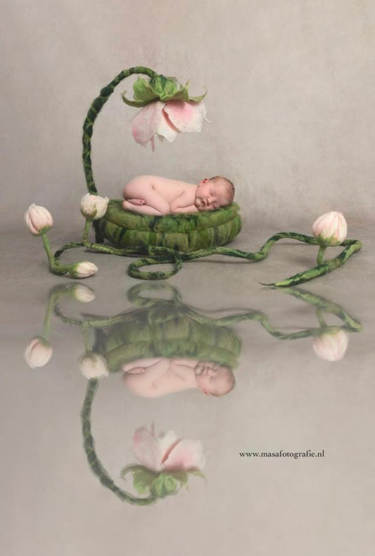 Thumbelina felted floral nest and flower vine used in a newborn photography session