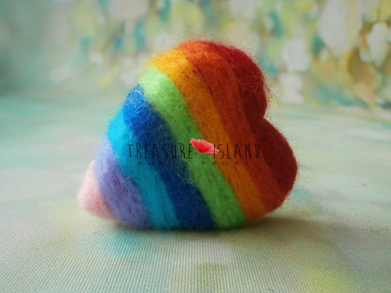 Hand-felted wool heart in classic rainbow colors for newborn photography styling