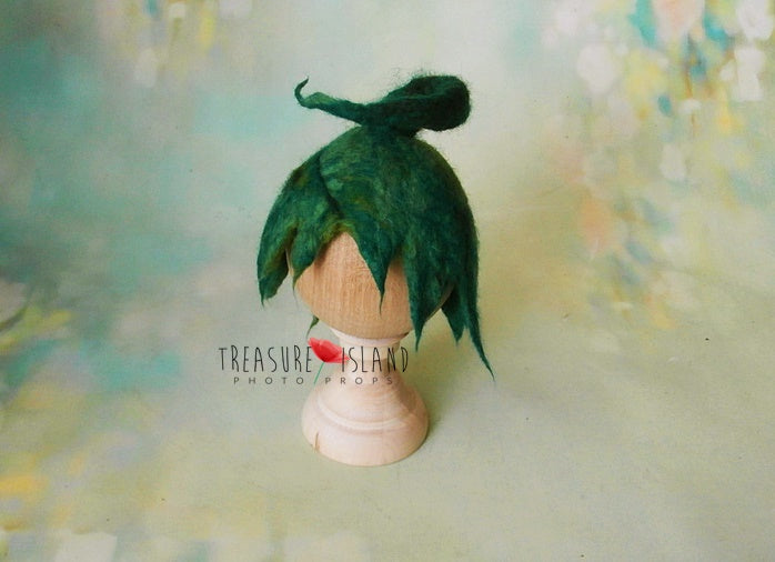 Hand felted Forest Leaf Bonnet with green leaf shapes and natural vein detailing
