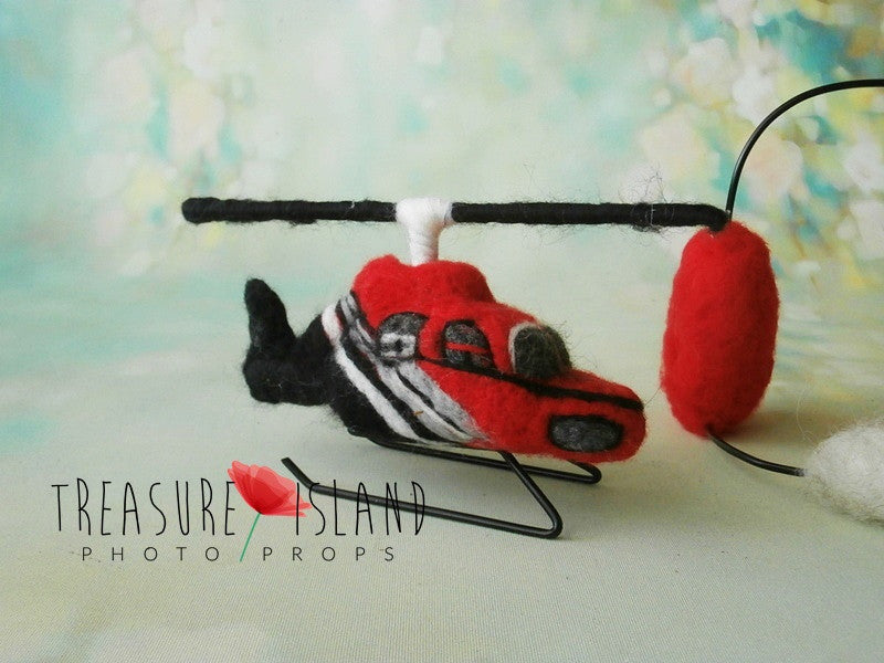 Detailed handmade felted rescue helicopter photography prop