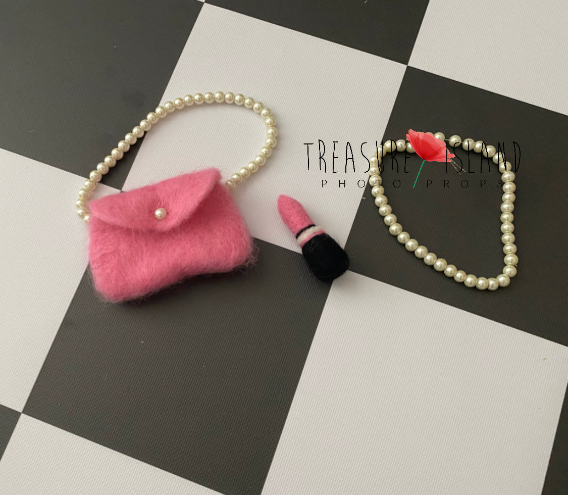 PRINCESS  SET - Needle Doll Accessories – Lipstick, Pearls, Candy & Lollipops - Handmade Baby Props