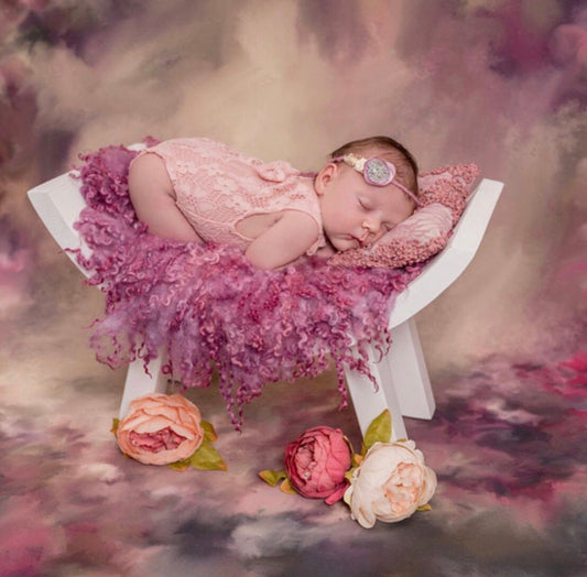 POMEGRANATE Curly Wool Blanket | Hand Felted Natural Sheep Curls Photography Prop