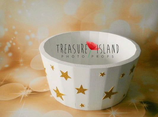 BEST PROP ...CHRISTMAS BUCKET  white with gold stars