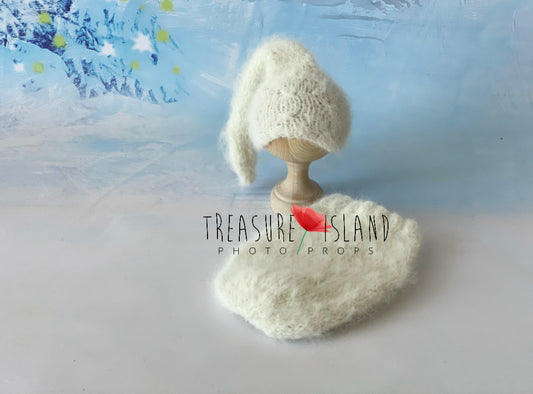 Christmas collection - FLUFFY SNOWY SET - coccon + pixie hat