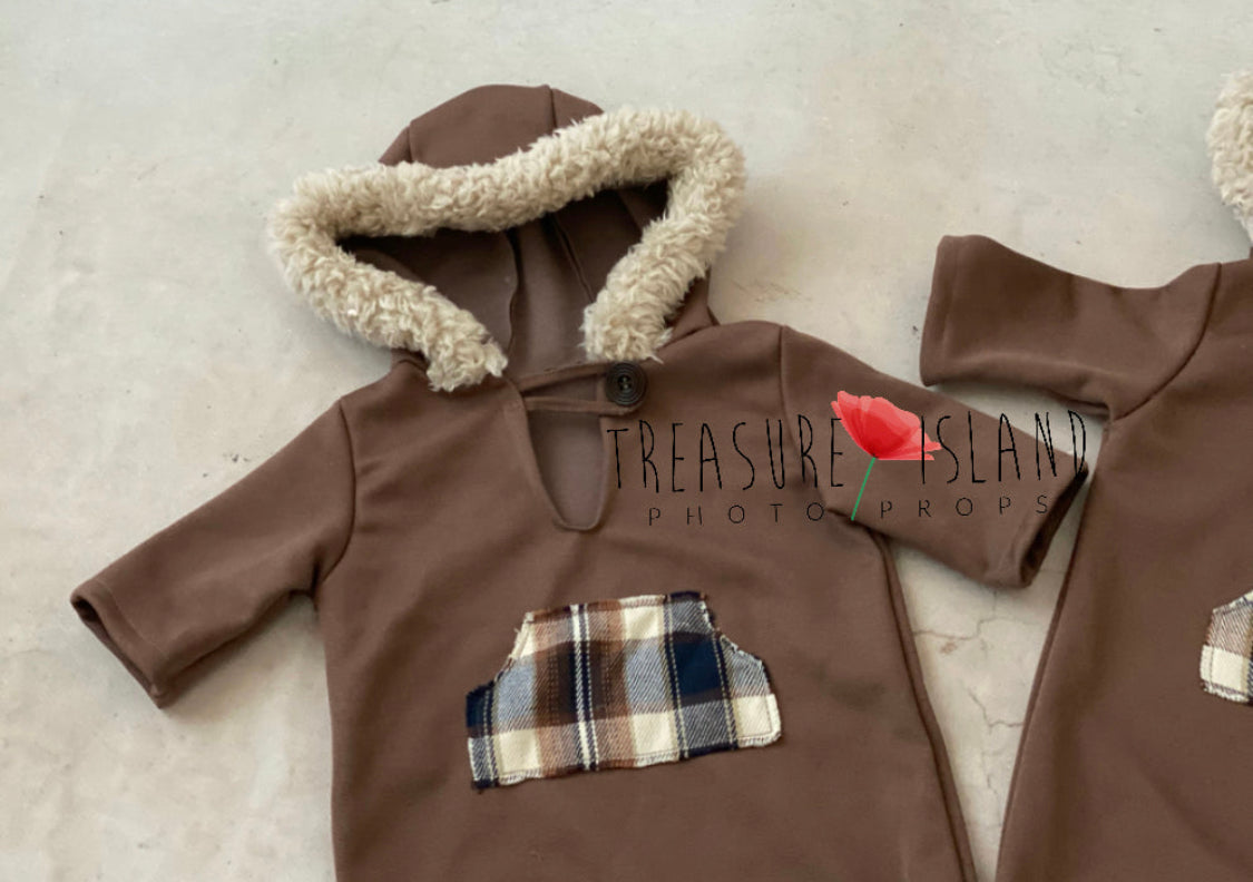 Chocolate romper with Hoodie 3-6m size RTS outfit