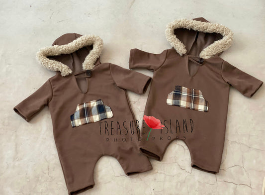 Chocolate romper with Hoodie 3-6m size RTS outfit