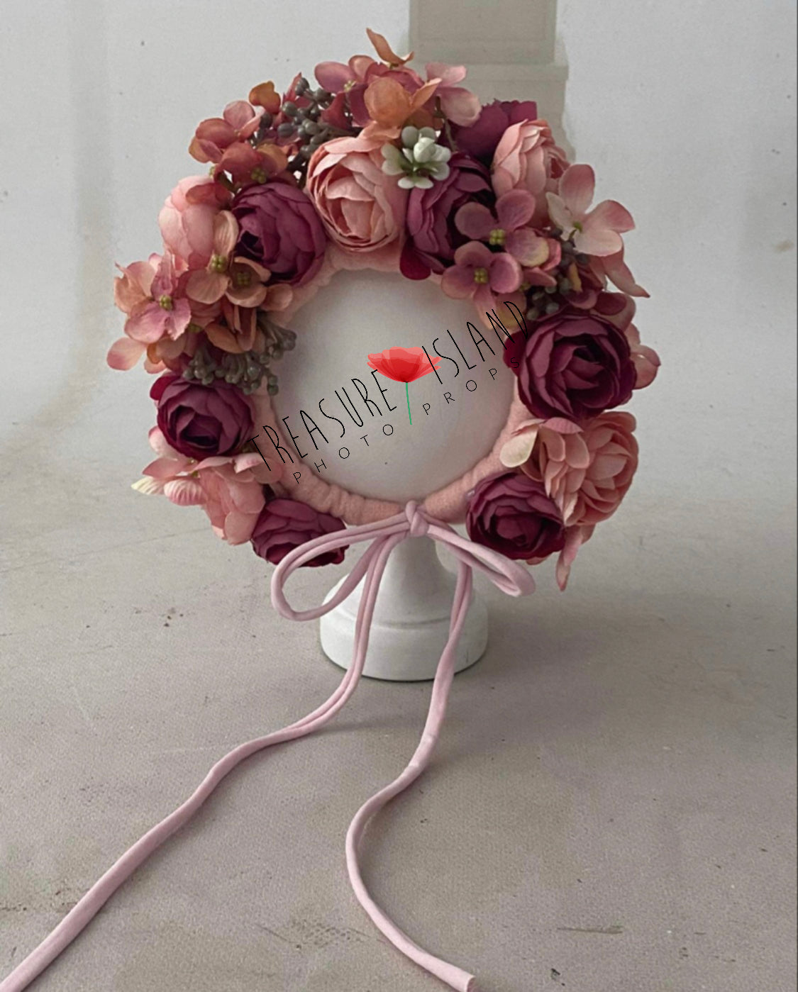 Coral and burgund FLOWER BONNET FLORAL BONNET