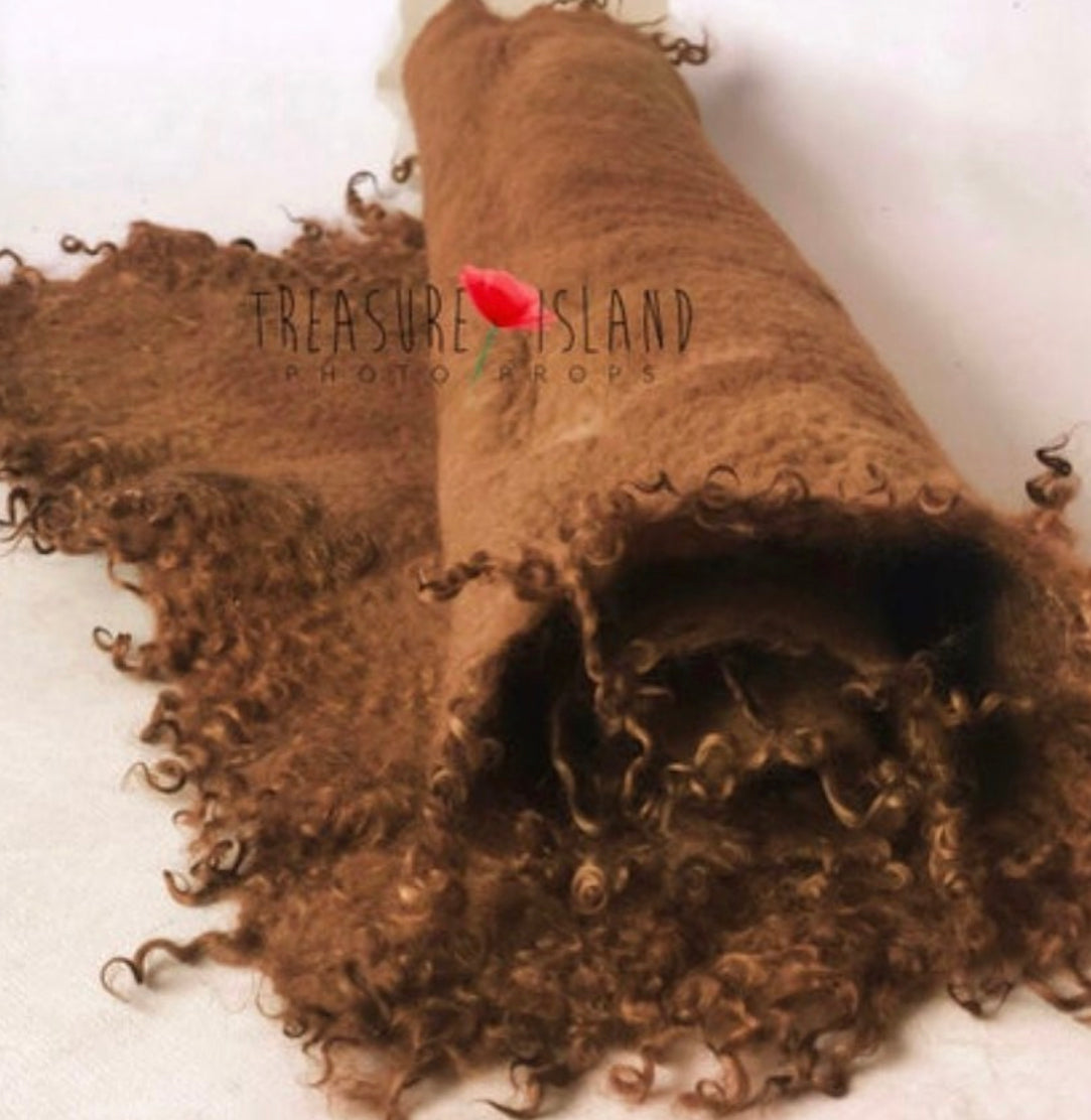Hand-Felted Newborn Wrap with Natural Curly Locks - Newborn Photo Props