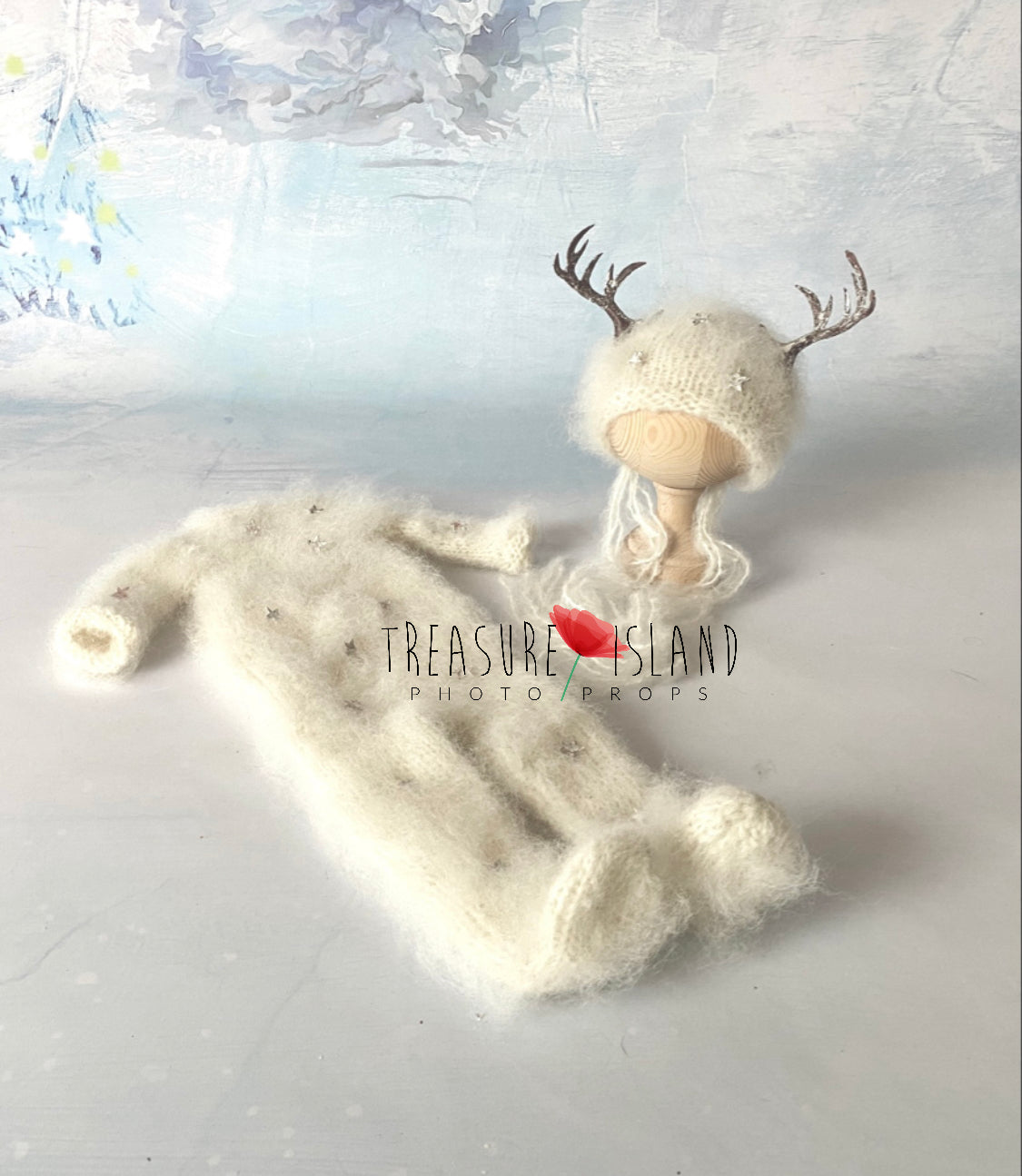 CHRISTMAS FLUFFY  REINDEER OUTFIT - Footed overall + Reindeer hat