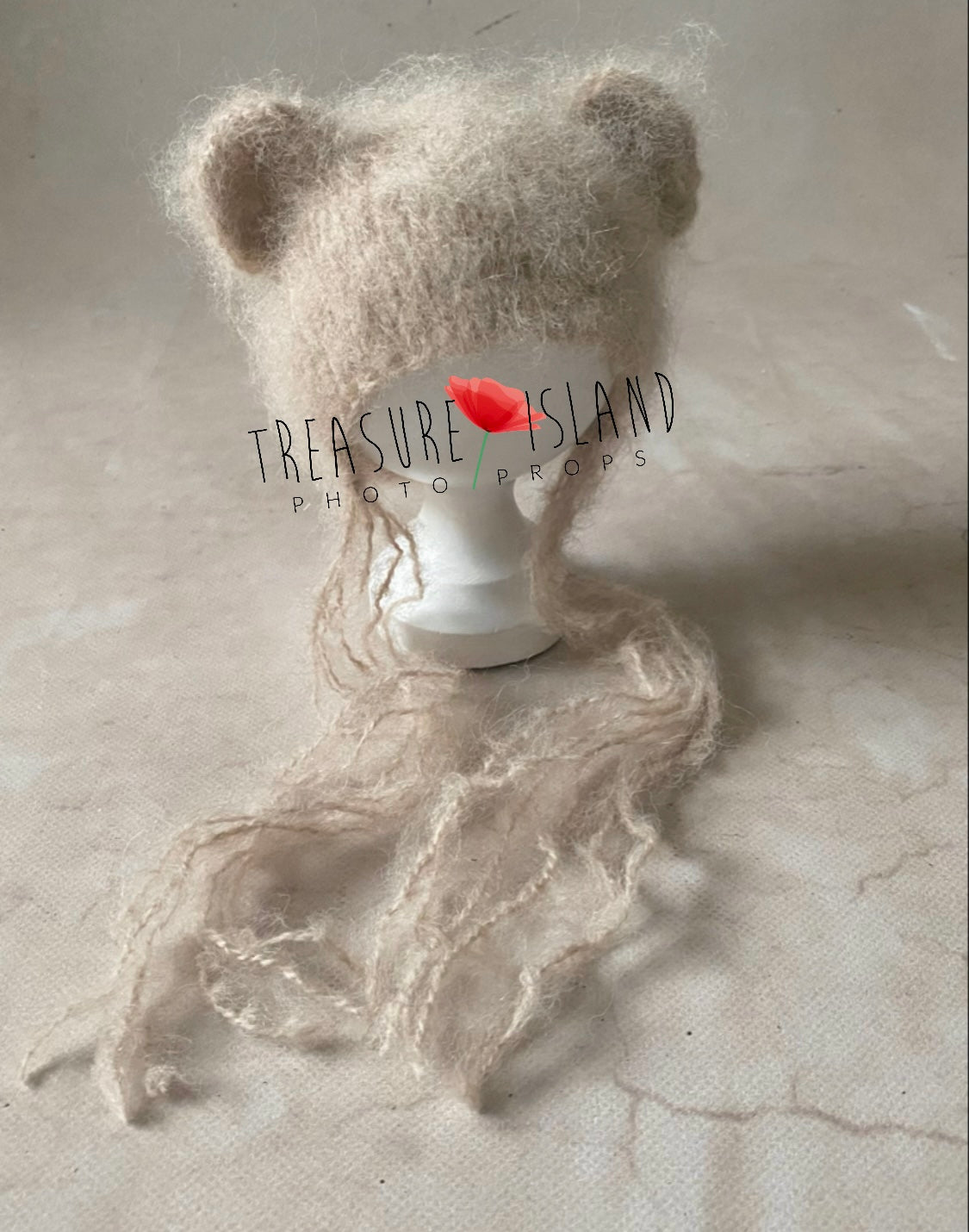 ESTREMALY KNITTED SOFT TEDDY BEAR HAT NB size - 100 % NATURAL