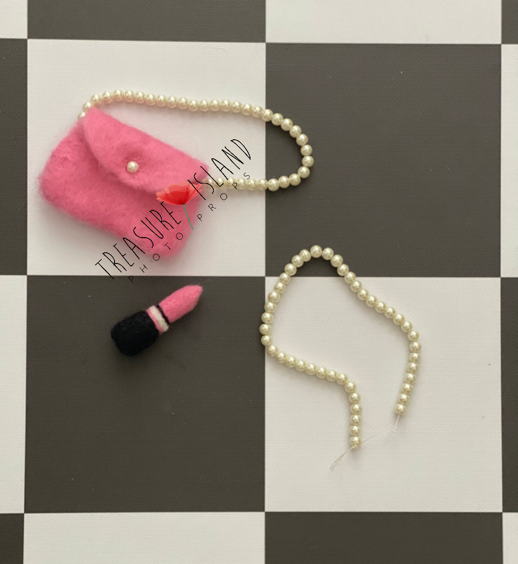 PRINCESS  SET - Needle Doll Accessories – Lipstick, Pearls, Candy & Lollipops - Handmade Baby Props