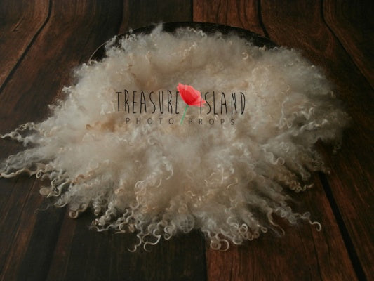 Natural White hand-felted curly wool blanket with natural sheep curls for newborn photography