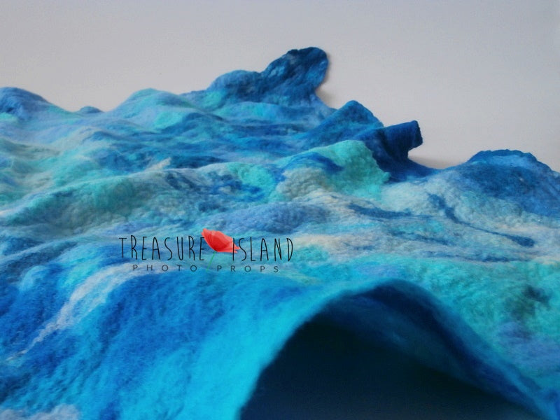 Dimensional turquoise and deep blue Ocean Wave wool layer for newborn and fine art photography
