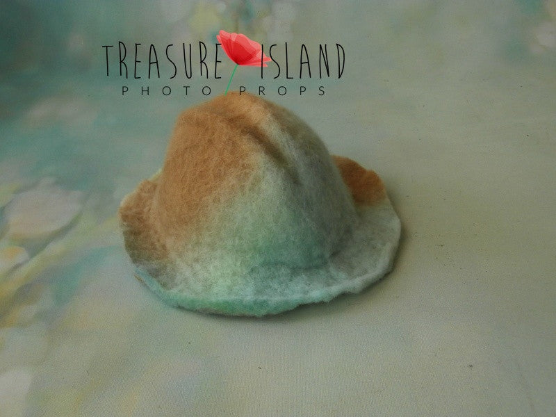 Side view of sage and olive hand felted boy hat for newborn photography