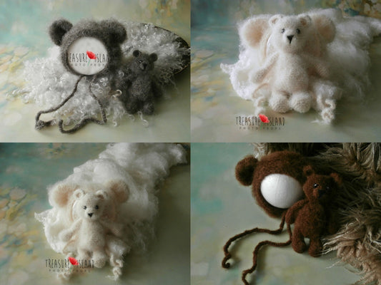 KNITTED TEDDY BEAR SET  - 100 % NATURAL - EXTREMALLY SOFT