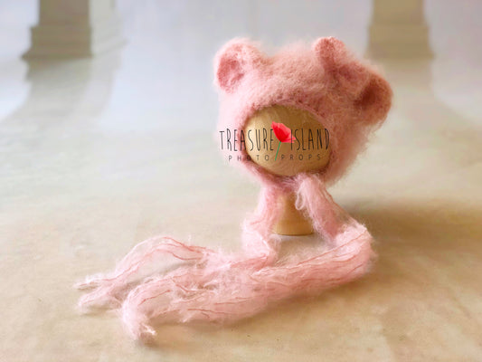 ESTREMALY SOFT KNITTED TEDDY BEAR HAT NB size - 100 % NATURAL